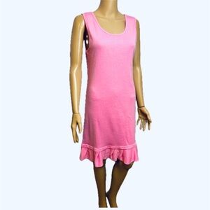 Newport News Pink Ruffle Dress or Coverup Dress 100% Cotton Ruffle Hem